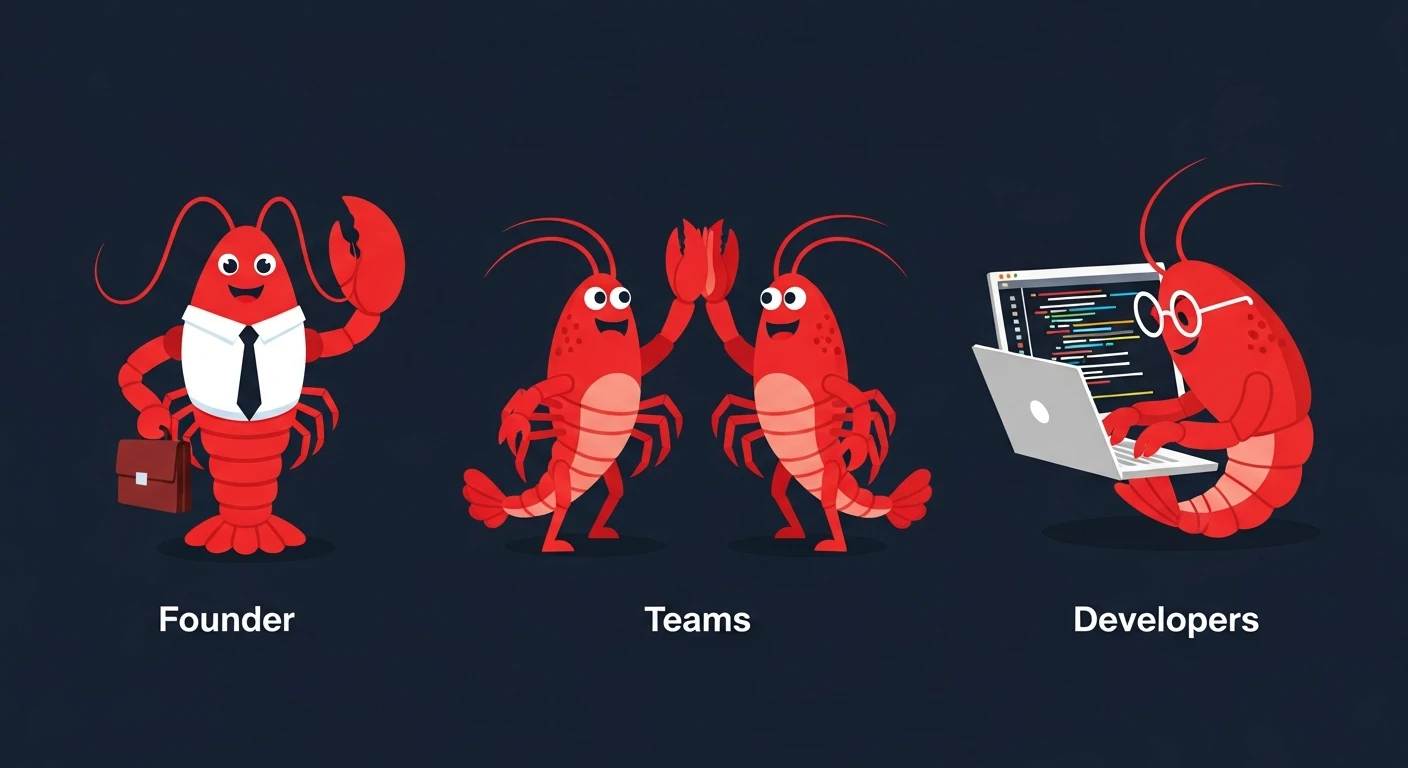 Three personas — Founders, Teams, and Developers — connected to a central platform