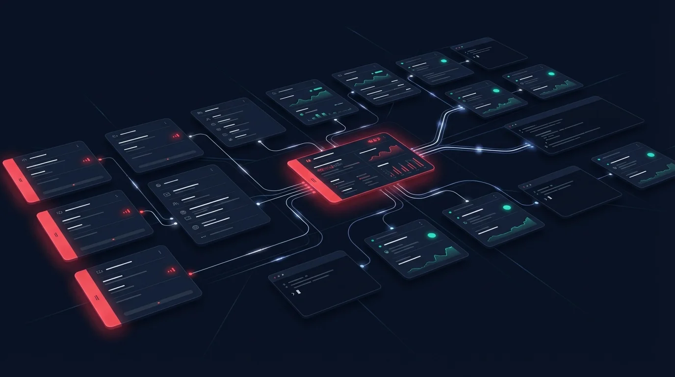 A command center dashboard with multiple AI agent interfaces connected together