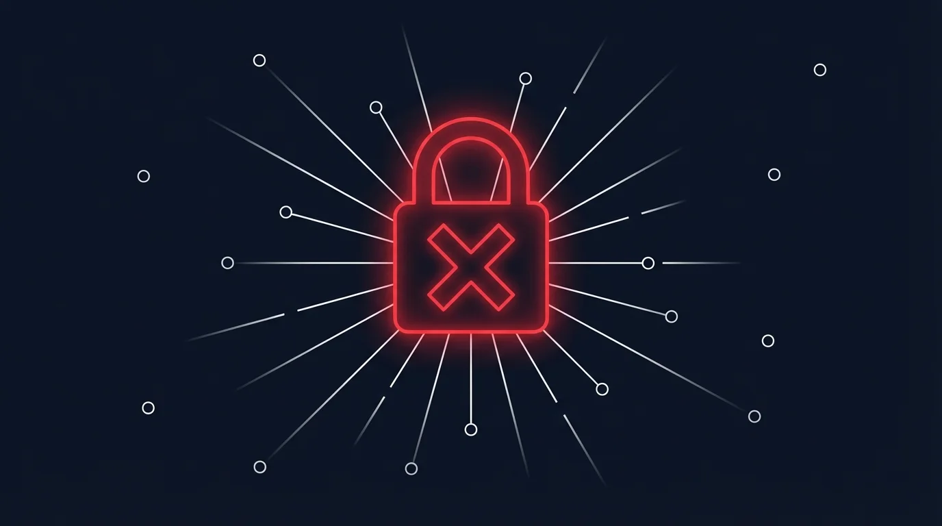 Abstract illustration of a red glowing padlock with severed connection lines radiating outward, representing blocked access to Claude subscriptions for third-party tools
